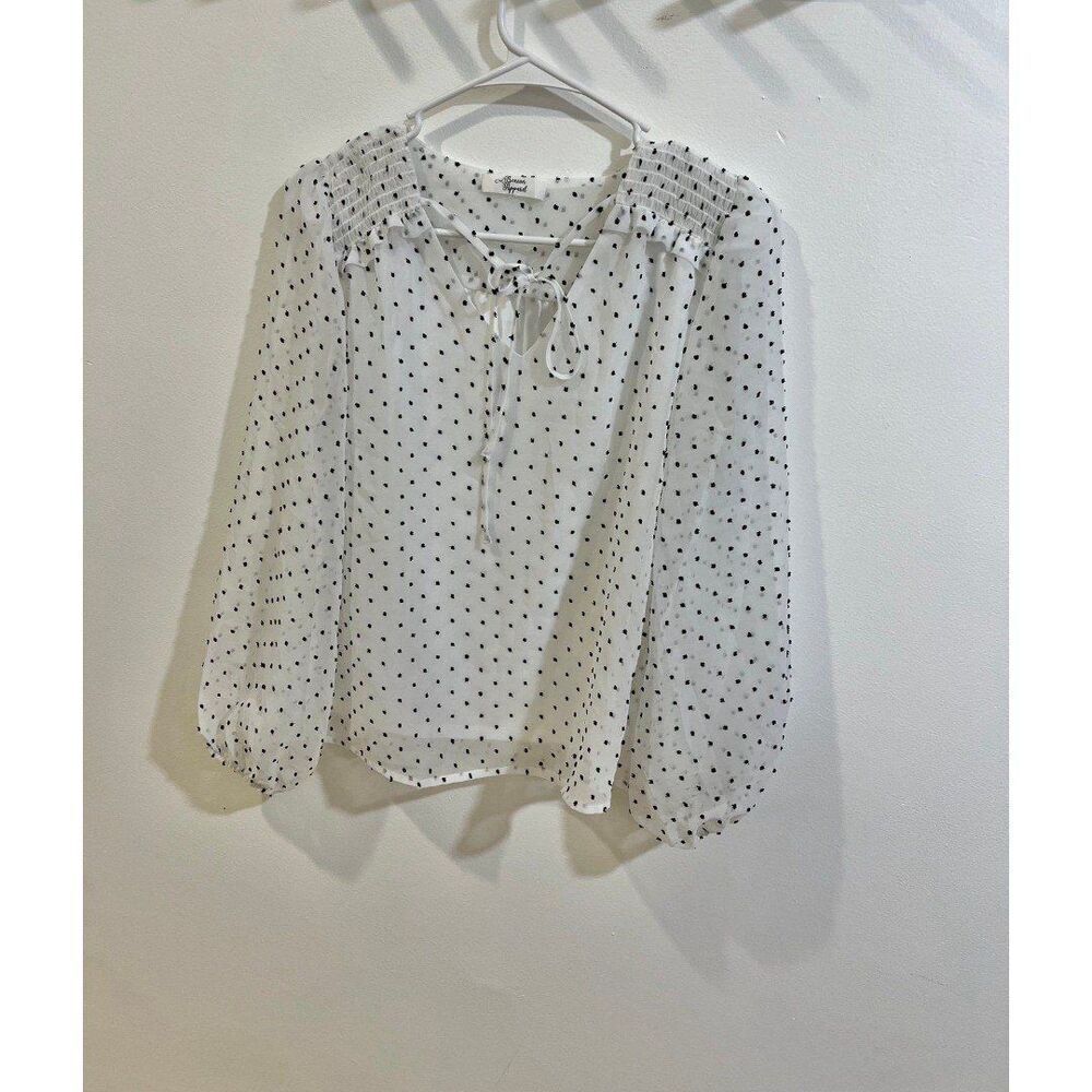 Beacon Apparel NEW  SP Retro Preppy Polka Dot Minimalist Old Money Chic Blouse